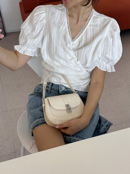 Lace Trim Waist-Cinching Blouse