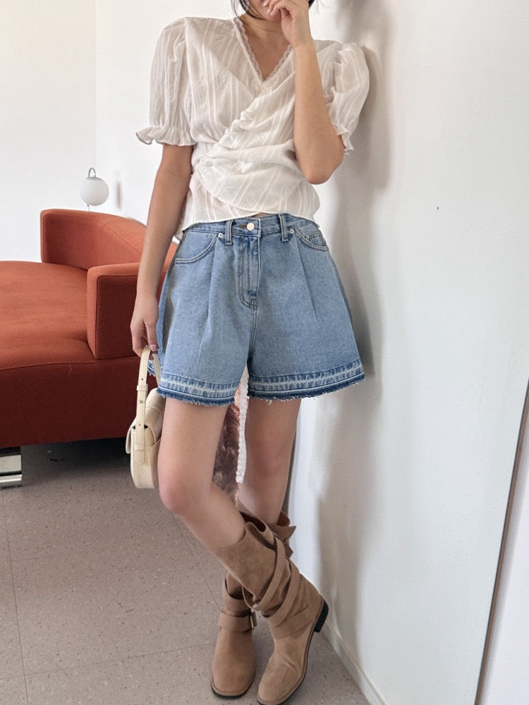 Lace Trim Waist-Cinching Blouse