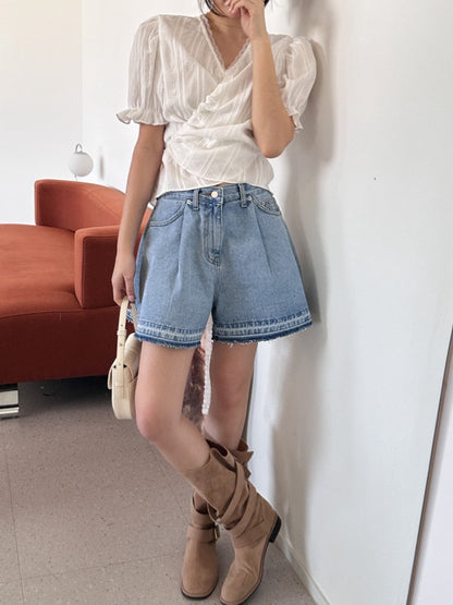 Lace Trim Waist-Cinching Blouse