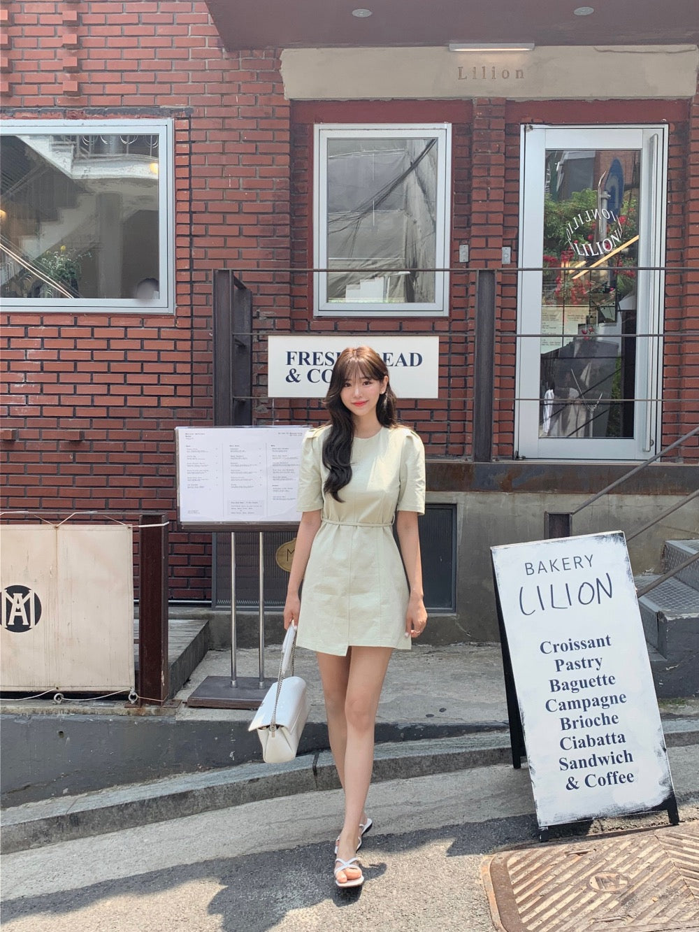 泡泡袖不規則連身裙