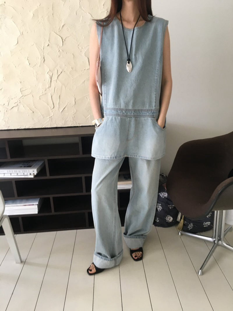 假兩件圓領牛仔連身裙