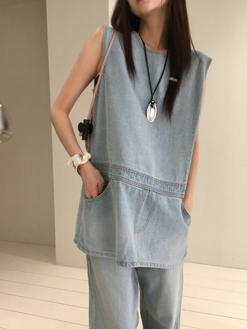 假兩件圓領牛仔連身裙