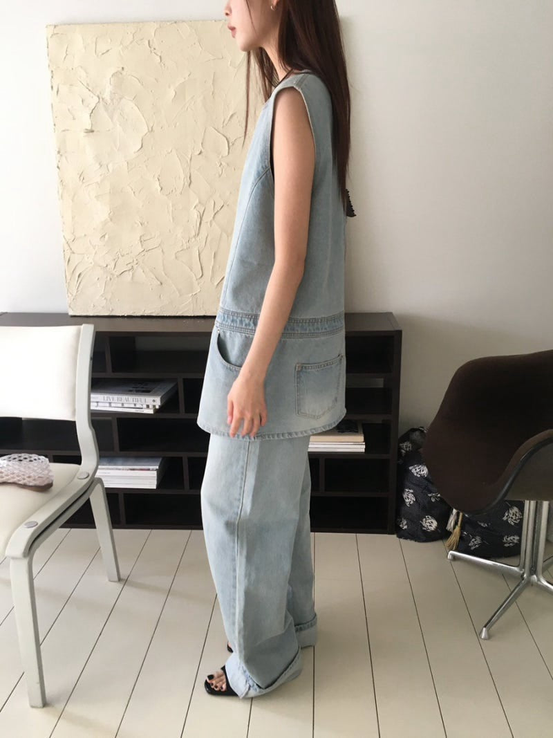 假兩件圓領牛仔連身裙