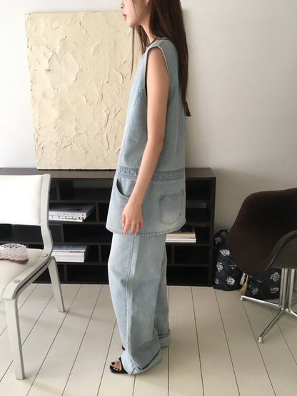 假兩件圓領牛仔連身裙