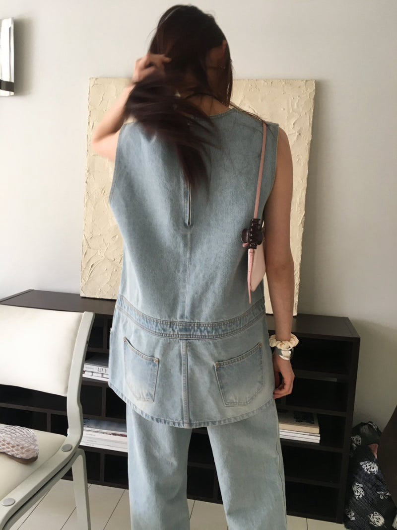 假兩件圓領牛仔連身裙