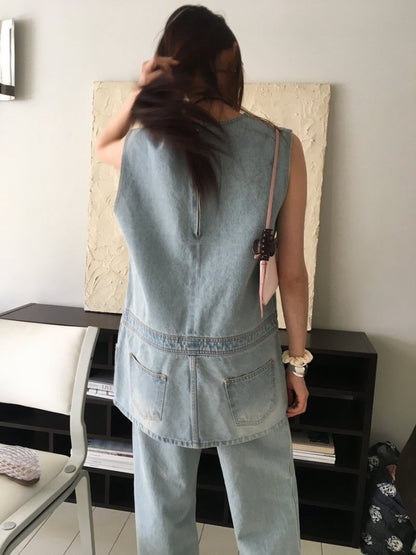 假兩件圓領牛仔連身裙