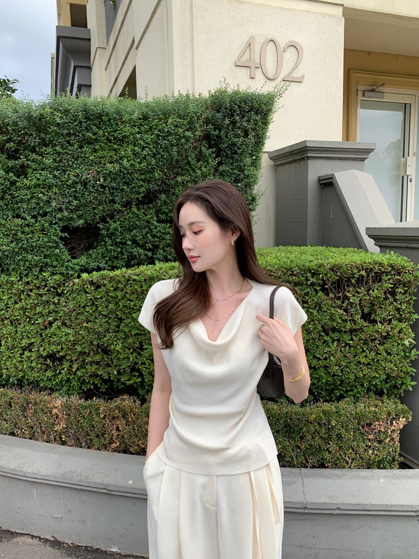 蕩領正肩針織top