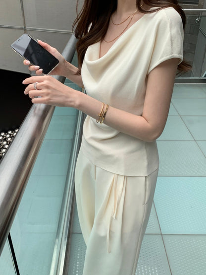 蕩領正肩針織top