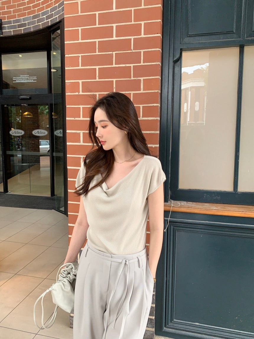 蕩領正肩針織top