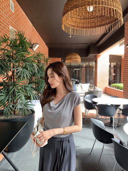 蕩領正肩針織top