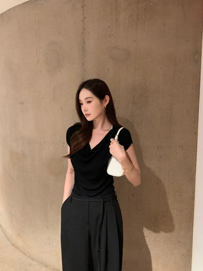 蕩領正肩針織top