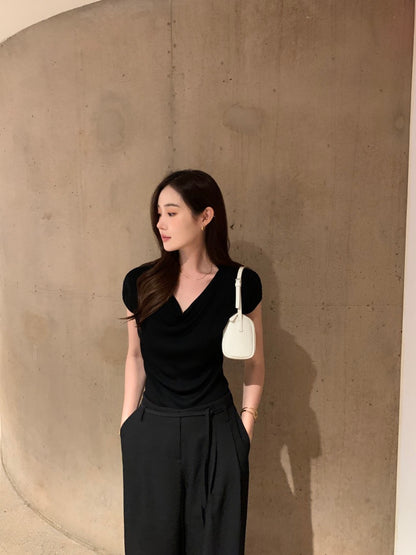 蕩領正肩針織top