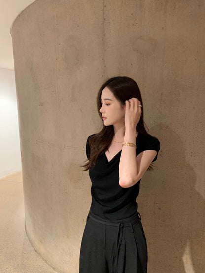 蕩領正肩針織top