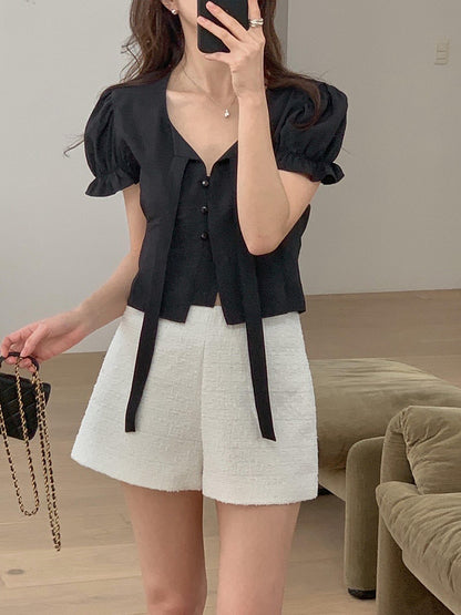 泡泡袖木耳邊恤衫