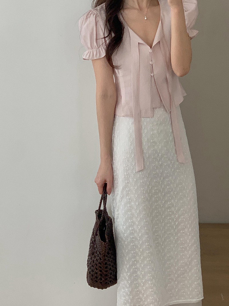 泡泡袖木耳邊恤衫