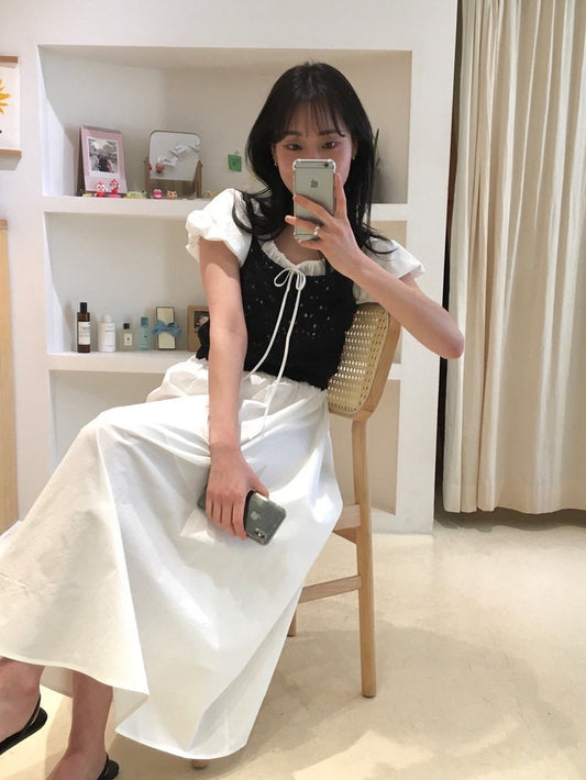 Crochet Sweater Tank Top + Puff Sleeve Dress Set