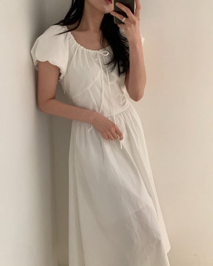 クロシェセーターストラップキャミソール+パフスリーブワンピースセット