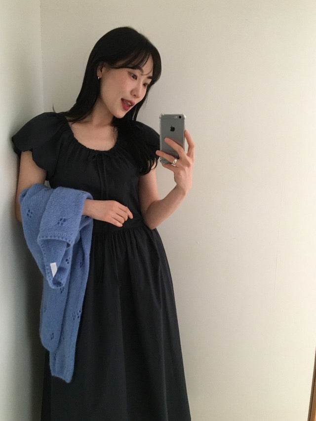 クロシェセーターストラップキャミソール+パフスリーブワンピースセット