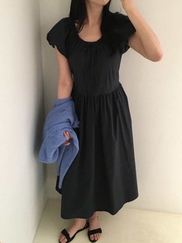 クロシェセーターストラップキャミソール+パフスリーブワンピースセット