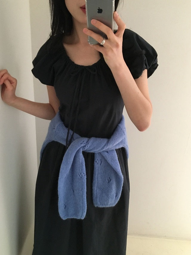 クロシェセーターストラップキャミソール+パフスリーブワンピースセット