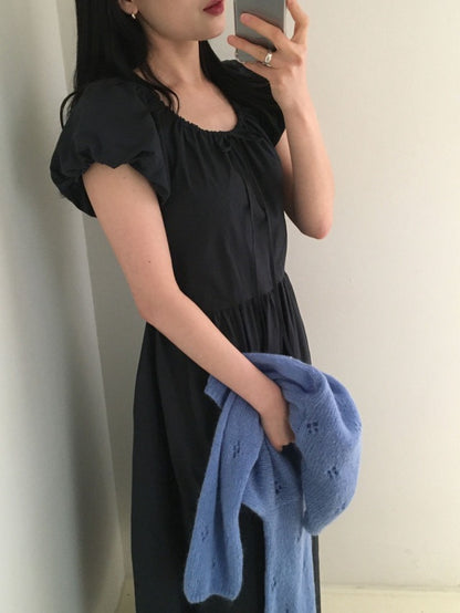 クロシェセーターストラップキャミソール+パフスリーブワンピースセット