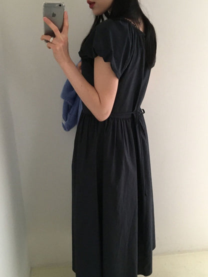 クロシェセーターストラップキャミソール+パフスリーブワンピースセット