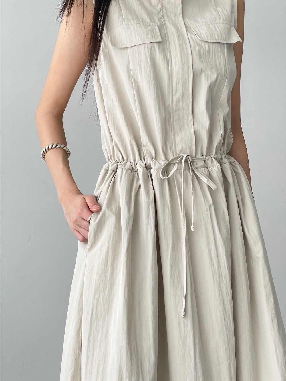 工裝抽繩收腰連身裙