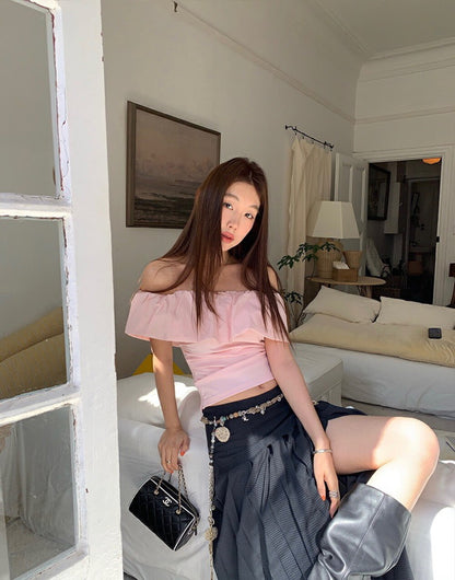 フリルオフショルダースリムトップス