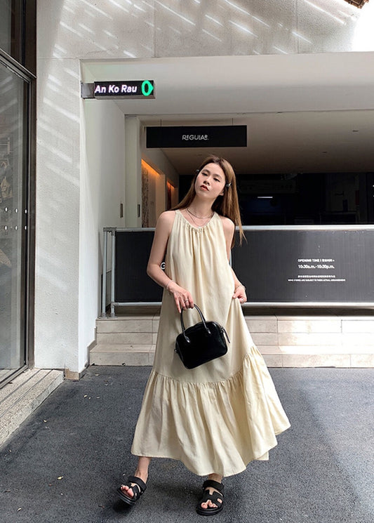 溫柔褶皺掛脖連身裙