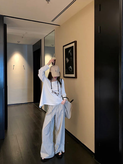 黑白條紋闊腿褲