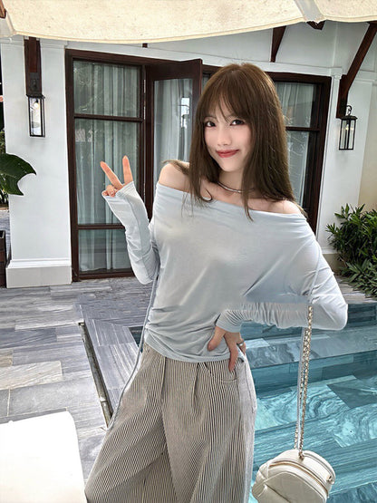 黑白條紋闊腿褲