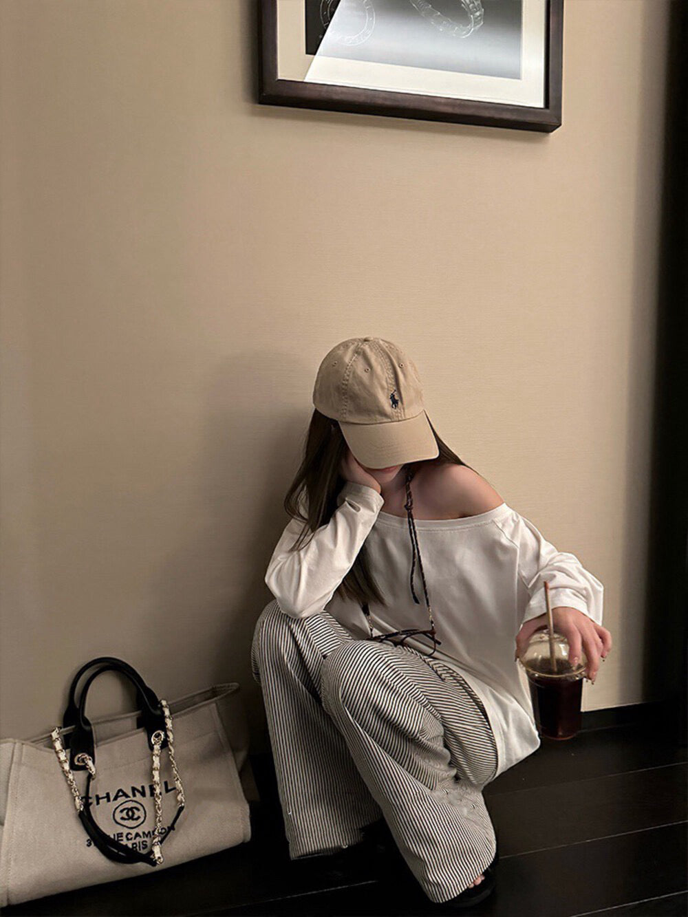 黑白條紋闊腿褲