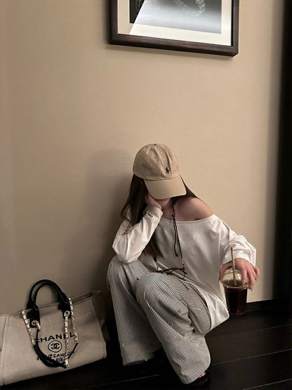 黑白條紋闊腿褲