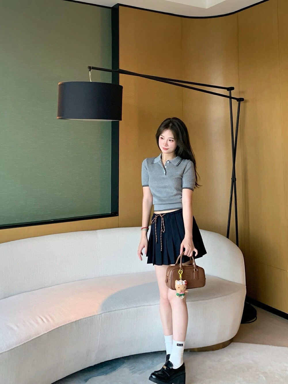 Color-block Polo Collar Knit Top