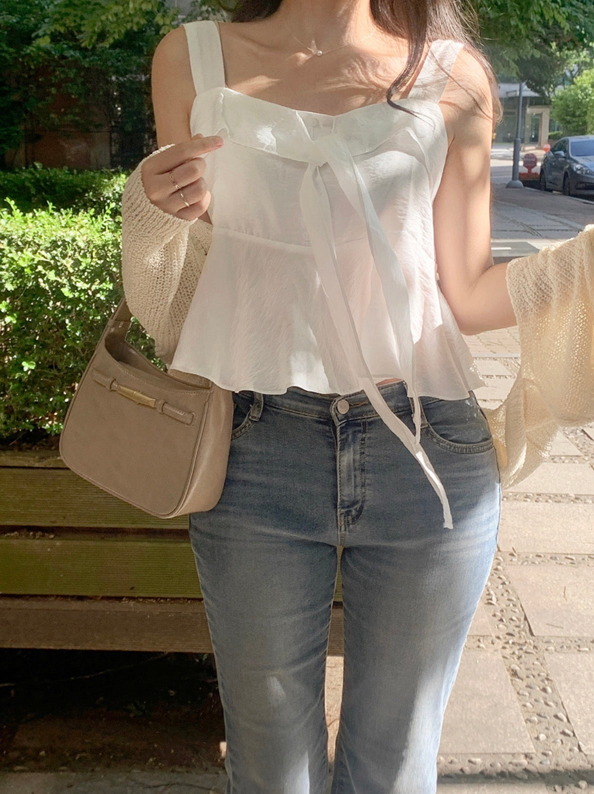 Sweet Lace-up Strap Top with Ruffles