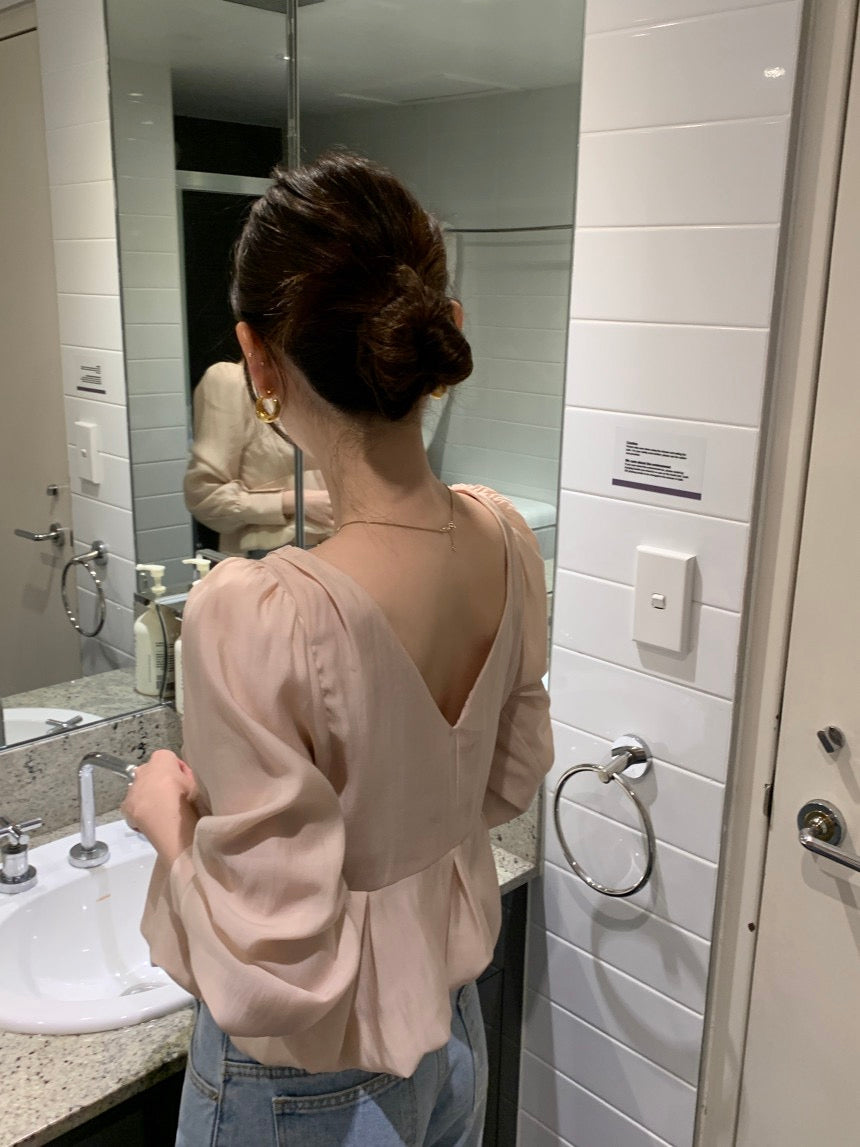 Square Neck Puff Sleeve Chiffon Blouse