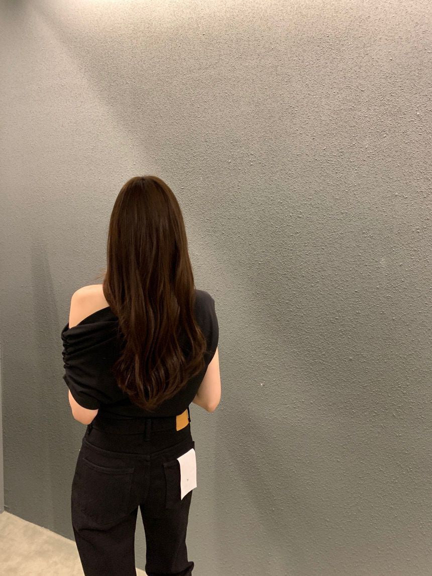 法式斜肩顯瘦top