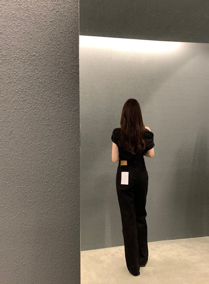 法式斜肩顯瘦top