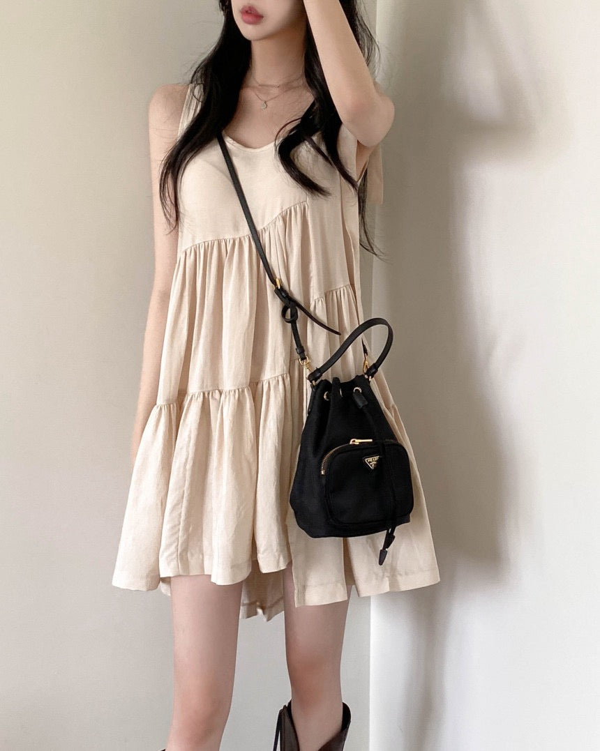 不規則系帶無袖連身裙