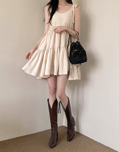 不規則系帶無袖連身裙