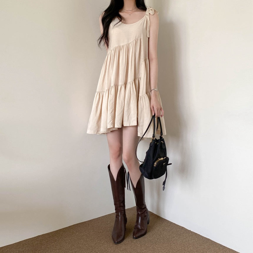 不規則系帶無袖連身裙
