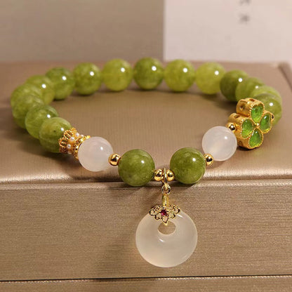 天然綠色碧璽四葉草平安扣手串