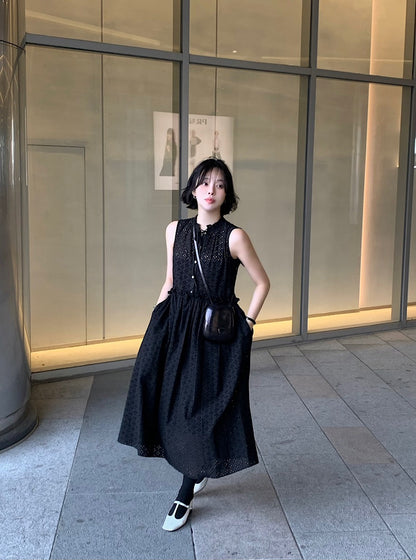 鏤空系帶無袖連身裙