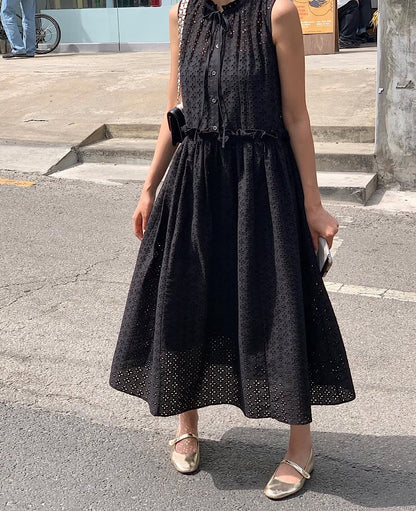 鏤空系帶無袖連身裙