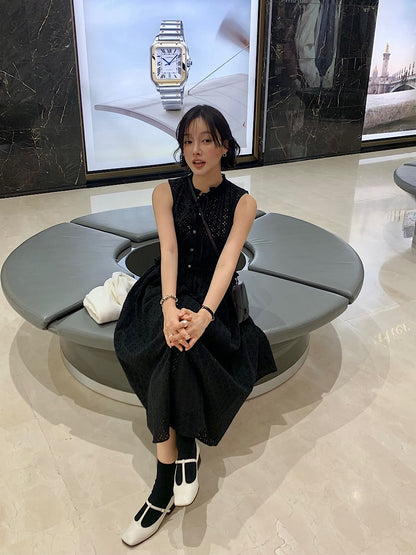 鏤空系帶無袖連身裙