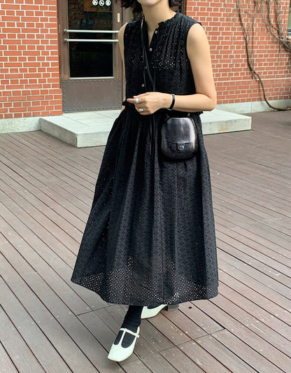 鏤空系帶無袖連身裙