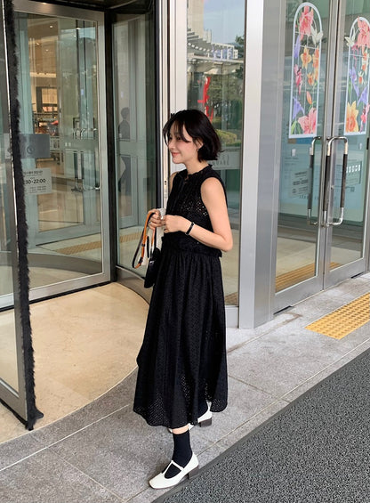 鏤空系帶無袖連身裙