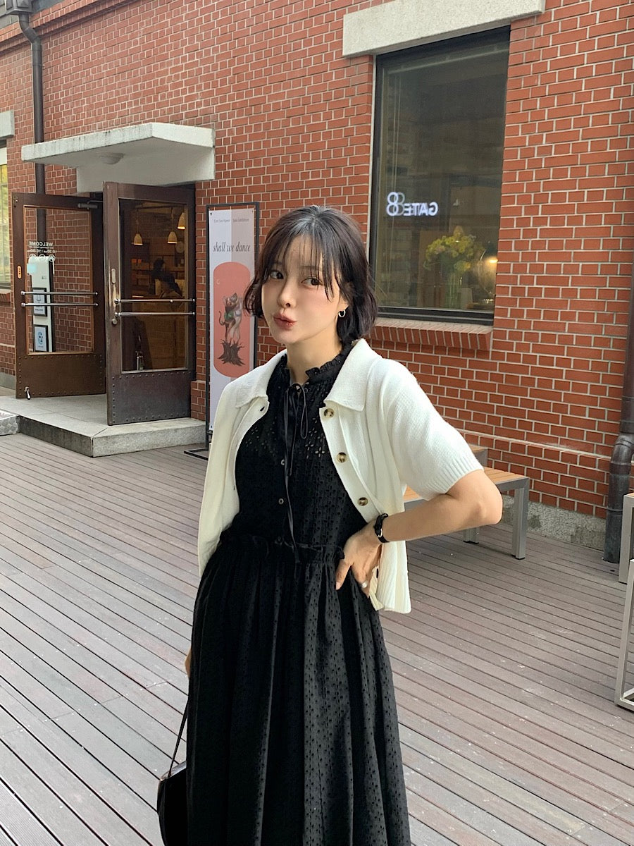 鏤空系帶無袖連身裙