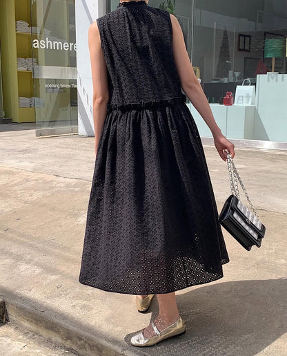 鏤空系帶無袖連身裙