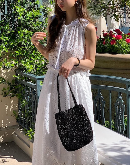 鏤空系帶無袖連身裙